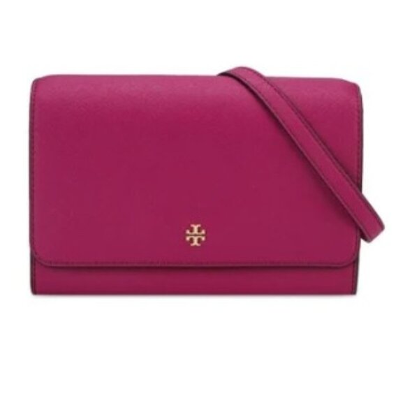 Tory Burch Emerson Combo Pink Saffiano Leather Crossbody Bag Fuchsia Hot Pink - Picture 12 of 13